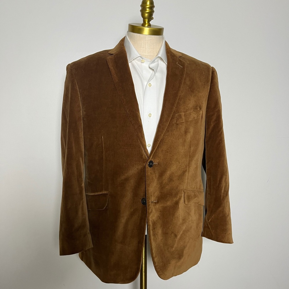 Madison Blazer Mens 42S Brown Solid Cotton Velvet Two Button Notch Lapel Jacket